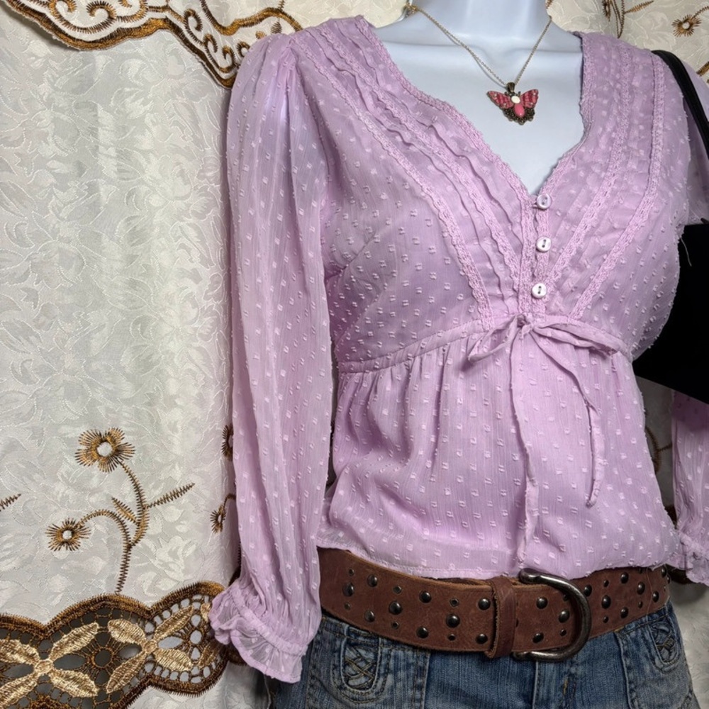 Pink Women's Top with Lace Detail